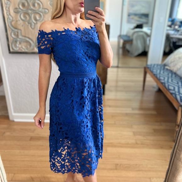 Hello Molly Dresses Hello Molly Cobalt Blue Off Shoulder Midi Dress